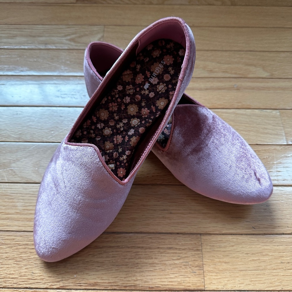 Birdies Pink Velvet Pointed Flats